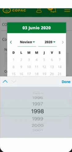 Formulario de datos con el selector de fecha